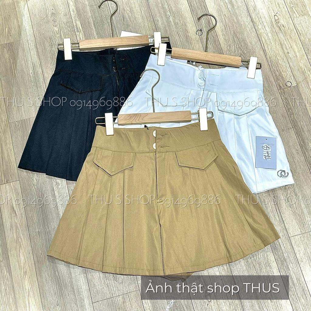 Quần Giả Váy Kaki Cạp 2 Cúc Lưng Cao BIG SIZE Phối Túi Giả Kiểu Chân Váy Xếp Ly Dáng Xòe THUS159