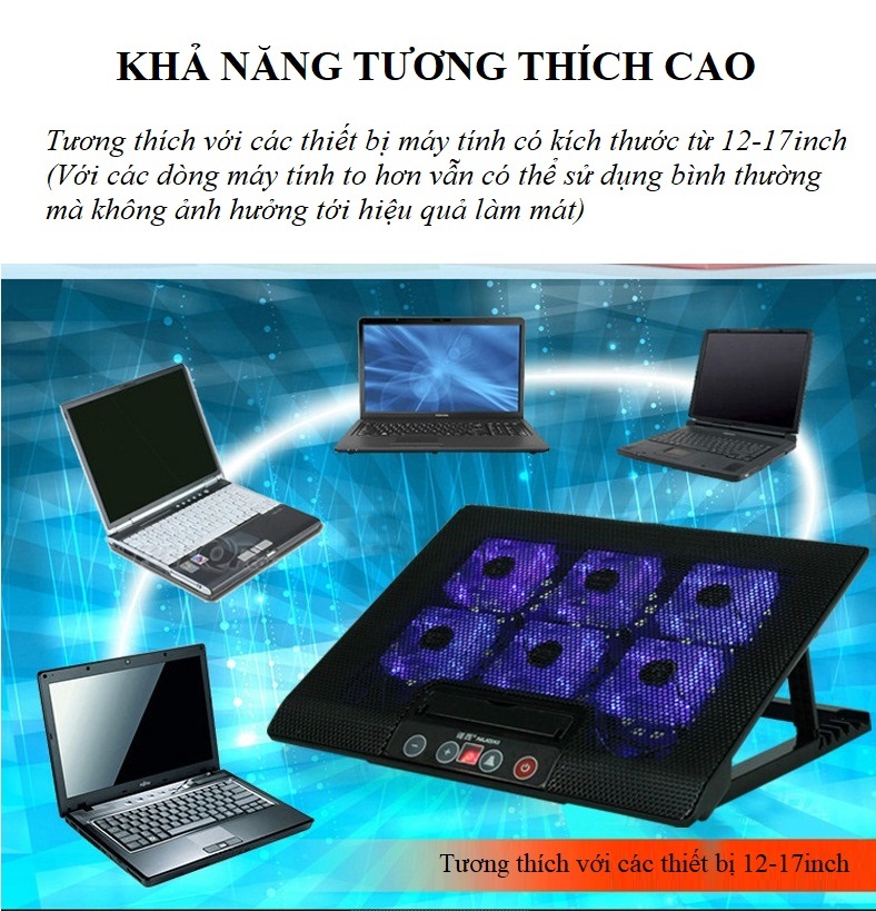 Đế Tản Nhiệt Laptop M.8 Với 6 Quạt Tản Nhiệt Nhanh Bảo Vệ Máy Tính Của Bạn