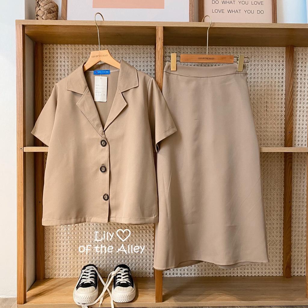Set áo blazer chân váy midi