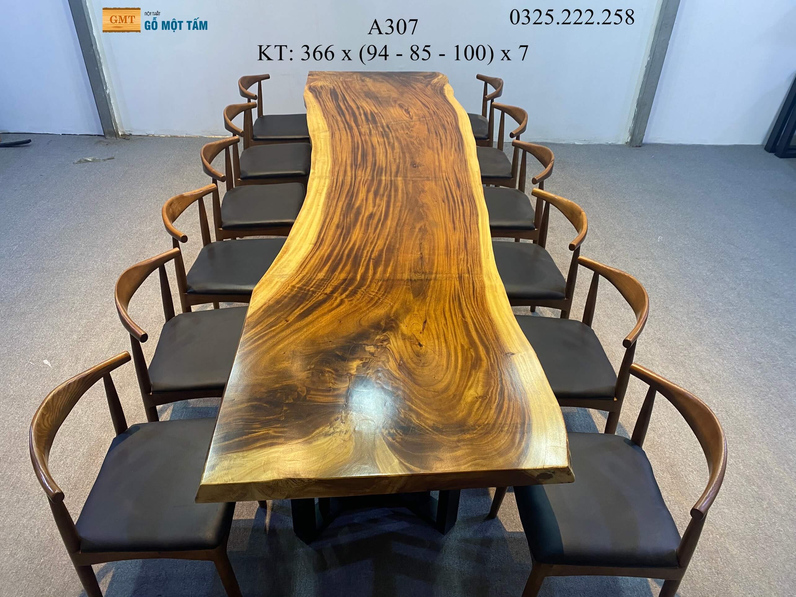 Bàn Cafe Gỗ Me Tây, Bàn Sân Vườn Gỗ Me Tây, Bàn Gỗ Me Tây Nguyên Tấm Dài 3,69m Rộng 1m Dày 7cm
