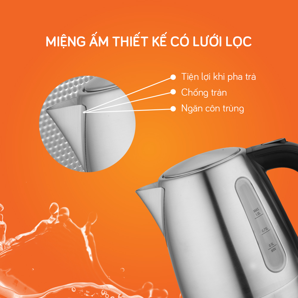 Ấm Siêu Tốc UNIE UE-300 Công Nghệ Đức Vỏ 5 Lớp Inox Sang Trọng Công Suất 1850W Dung Tích 1L - Hàng Chính Hãng