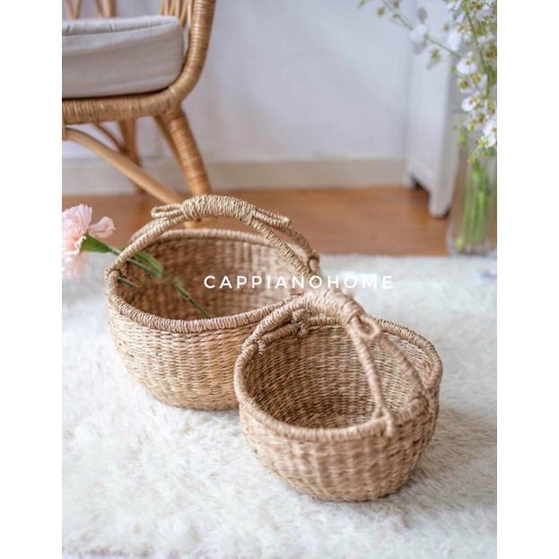 Giỏ cói đan cầm tay có quai - giỏ xách đồ decor, giỏ đựng đồ tiện lợi, làn xách đi chợ thân thiện môi trường | Cappiano