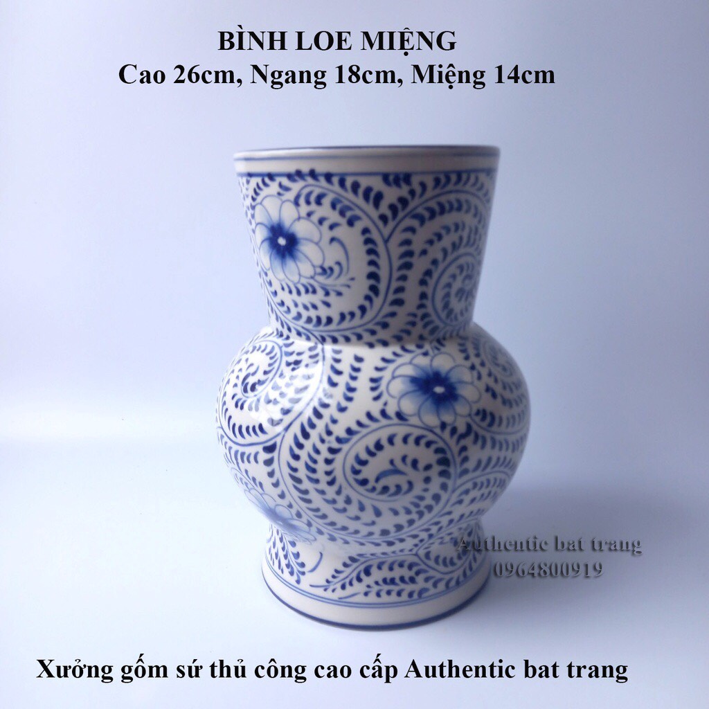 Bình cắm hoa vẽ họa tiết hoa dây Vuốt vẽ tay thủ công - sản phẩm gốm sứ bát tràng chính hãng 100%