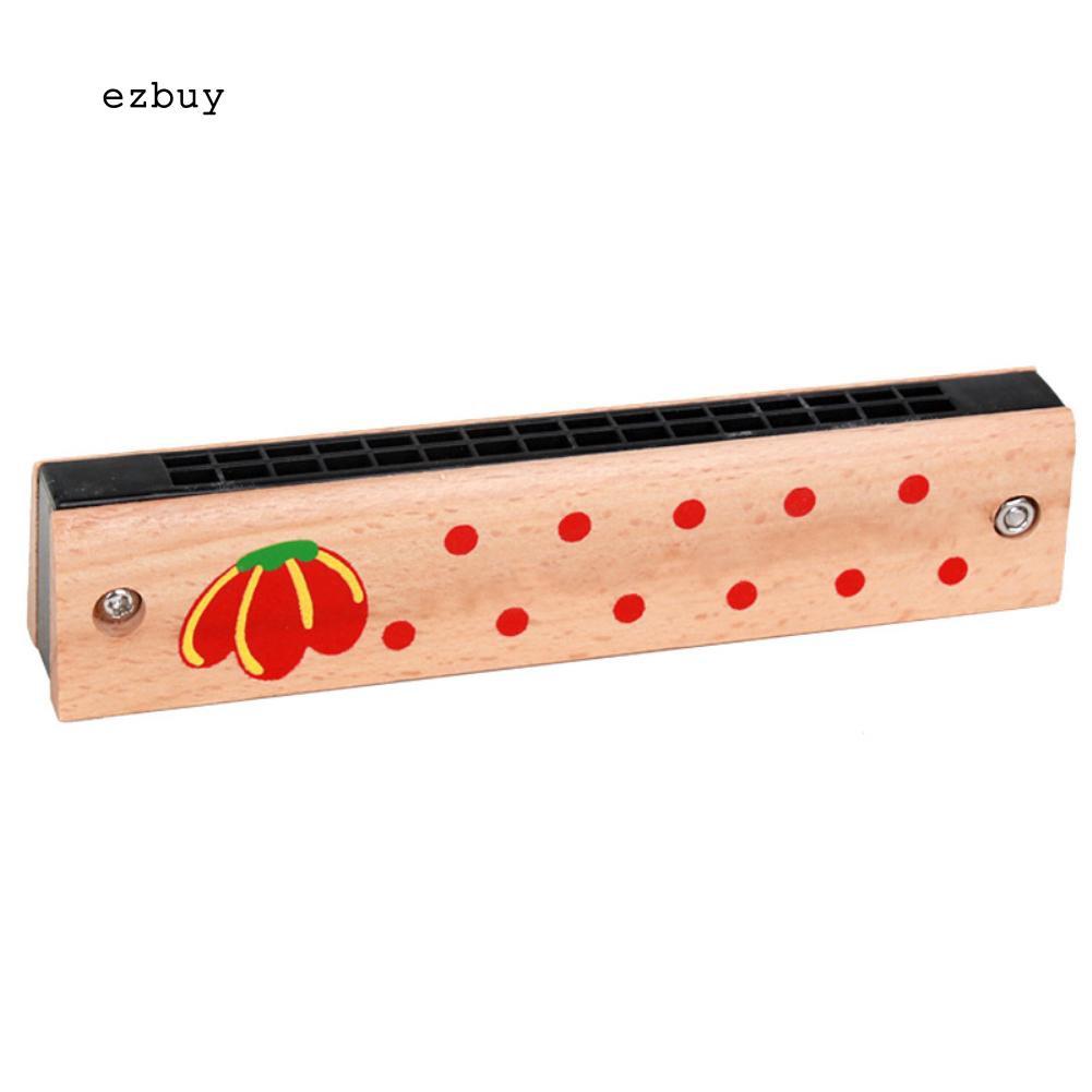 【EY】Wooden 16 Holes Cartoon Harmonica Musical Instrument Early Educational Kids Gift