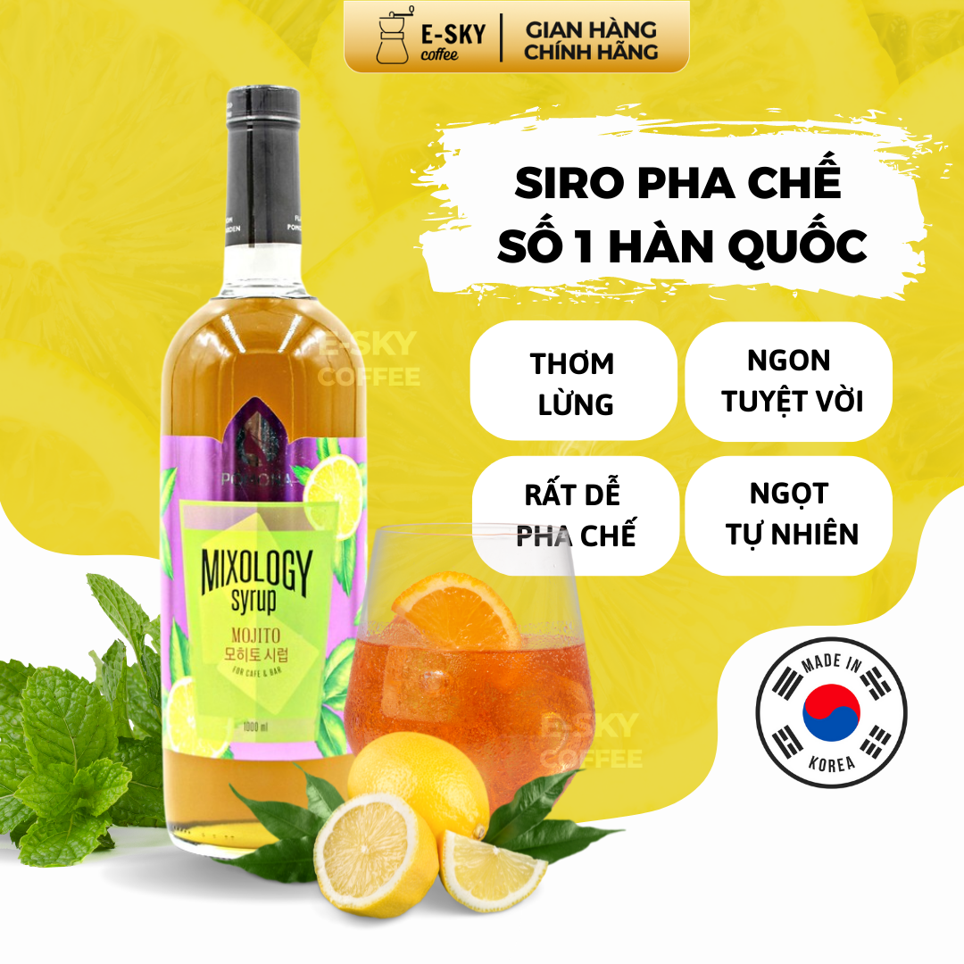 Siro Mojito Pomona Mojito Syrup Nguyên Liệu Pha Chế Hàn Quốc Chai Thủy Tinh 1 Lít