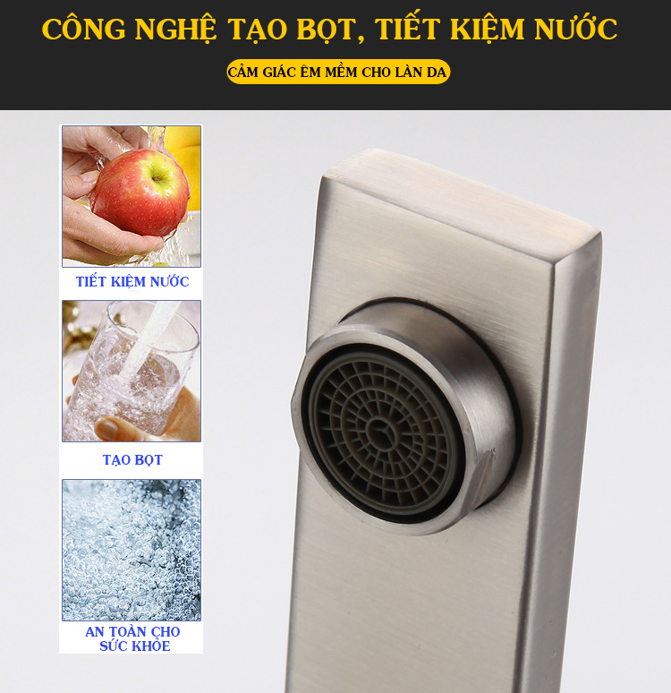 Vòi Rửa Chén Nóng Lạnh Gắn Chậu Thân Vuông Inox Sus 304