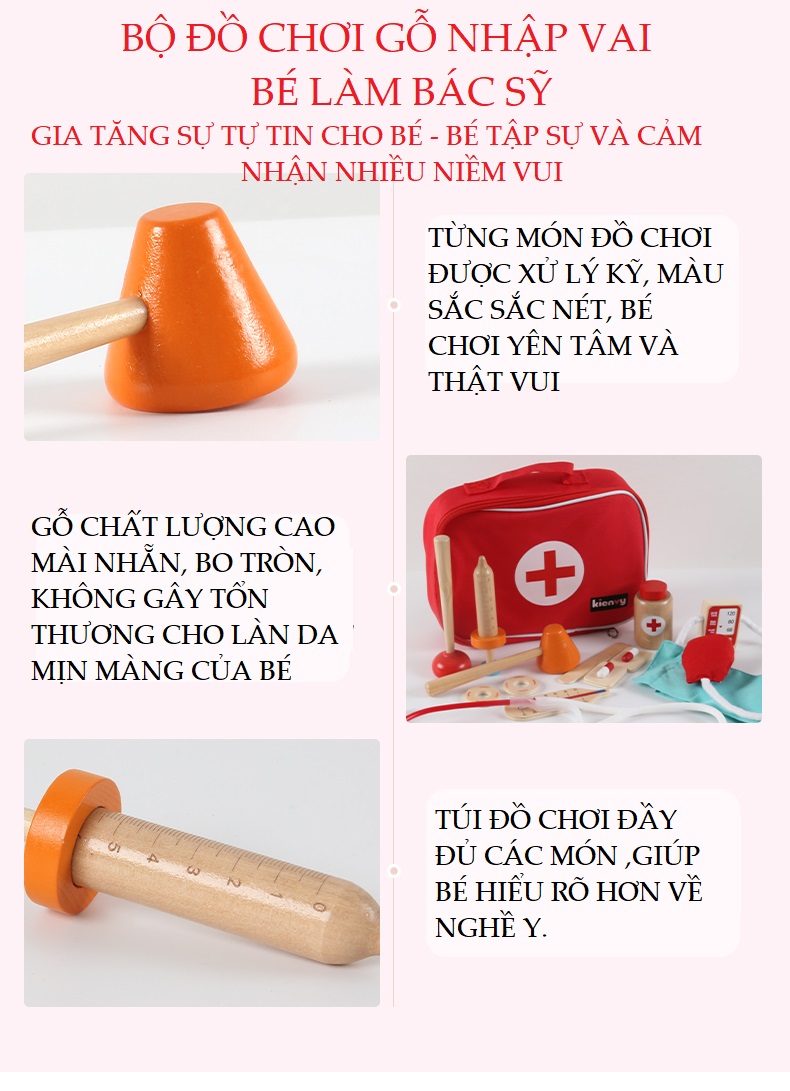 Bộ đồ chơi gỗ chủ đề BÉ TẬP LÀM BÁC SỸ cho bé 3 4 5 6 tuổi My Mickey Shop