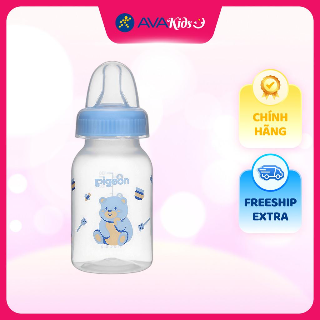 Bình sữa nhựa PP Pigeon cổ hẹp 120 ml - Hình gấu (từ 4.5 tháng) - Hàng Chính Hãng
