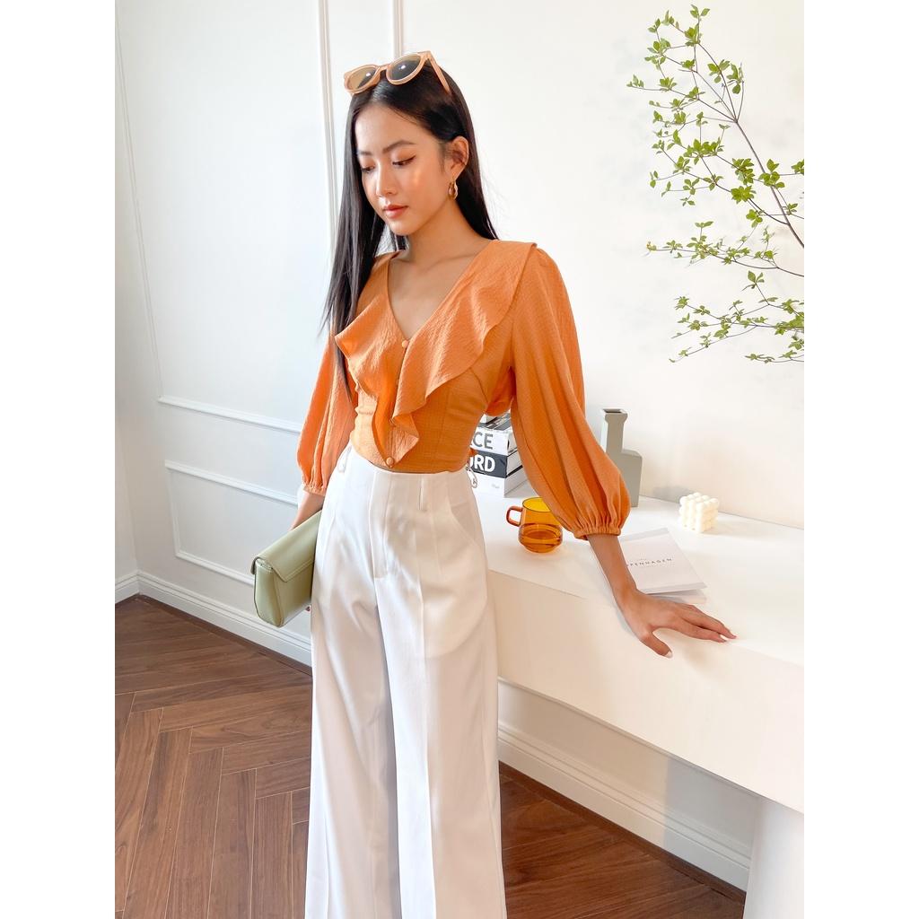Áo Kiểu Cổ Bèo Màu Xanh EDINI - A1301