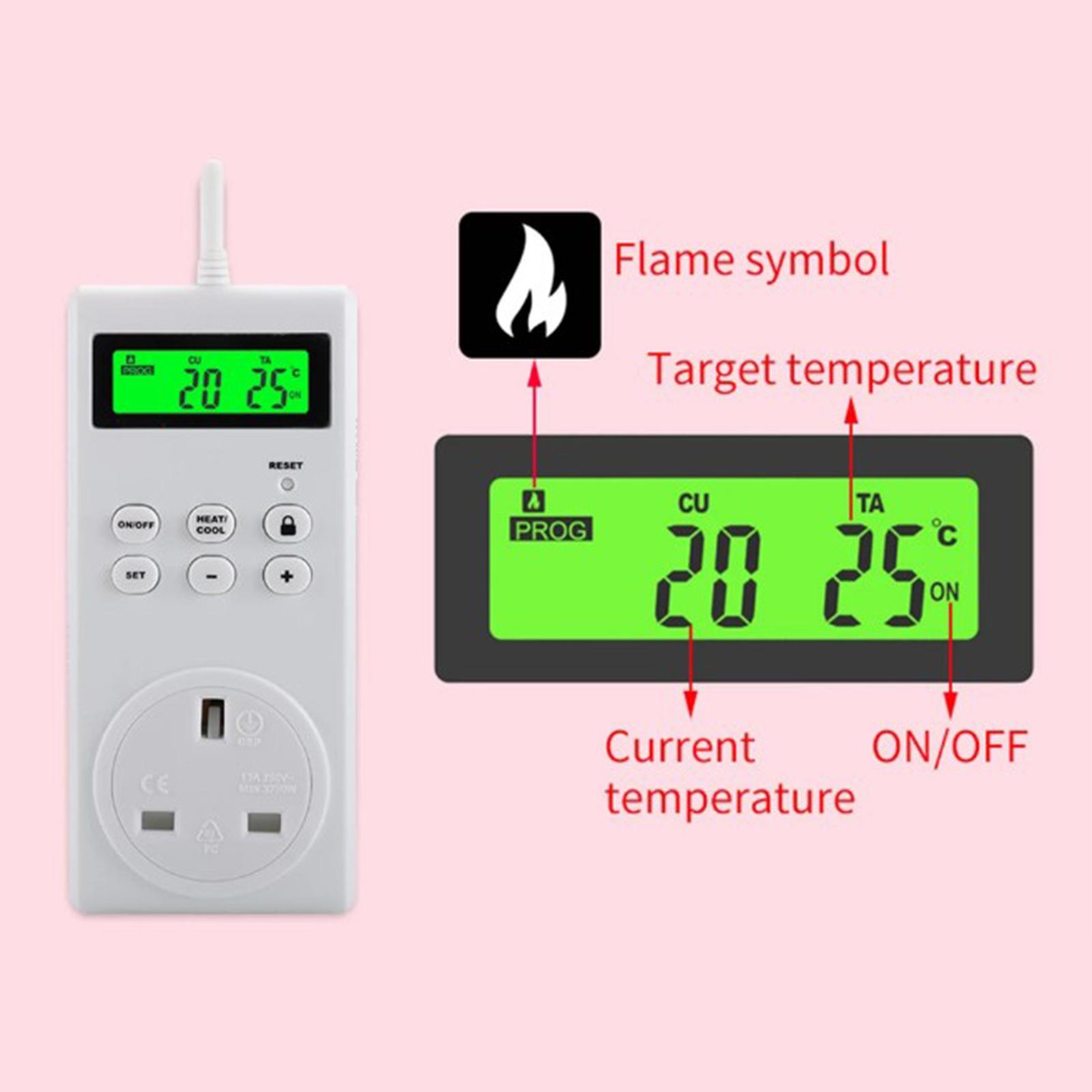 Wireless Temperature Controlled Outlet, Digital Plug in Thermostat Outlet Remote Control Temp Sensor Heating & Cooling Mode, Work with Heaters