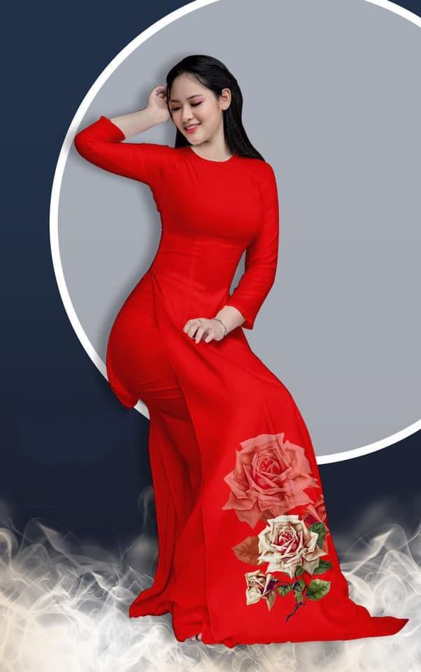 ÁO DÀI TRUYỀN THỐNG IN HỒNG NỮ HOÀNG CAO CẤP - KHÔNG KÈM QUẦN