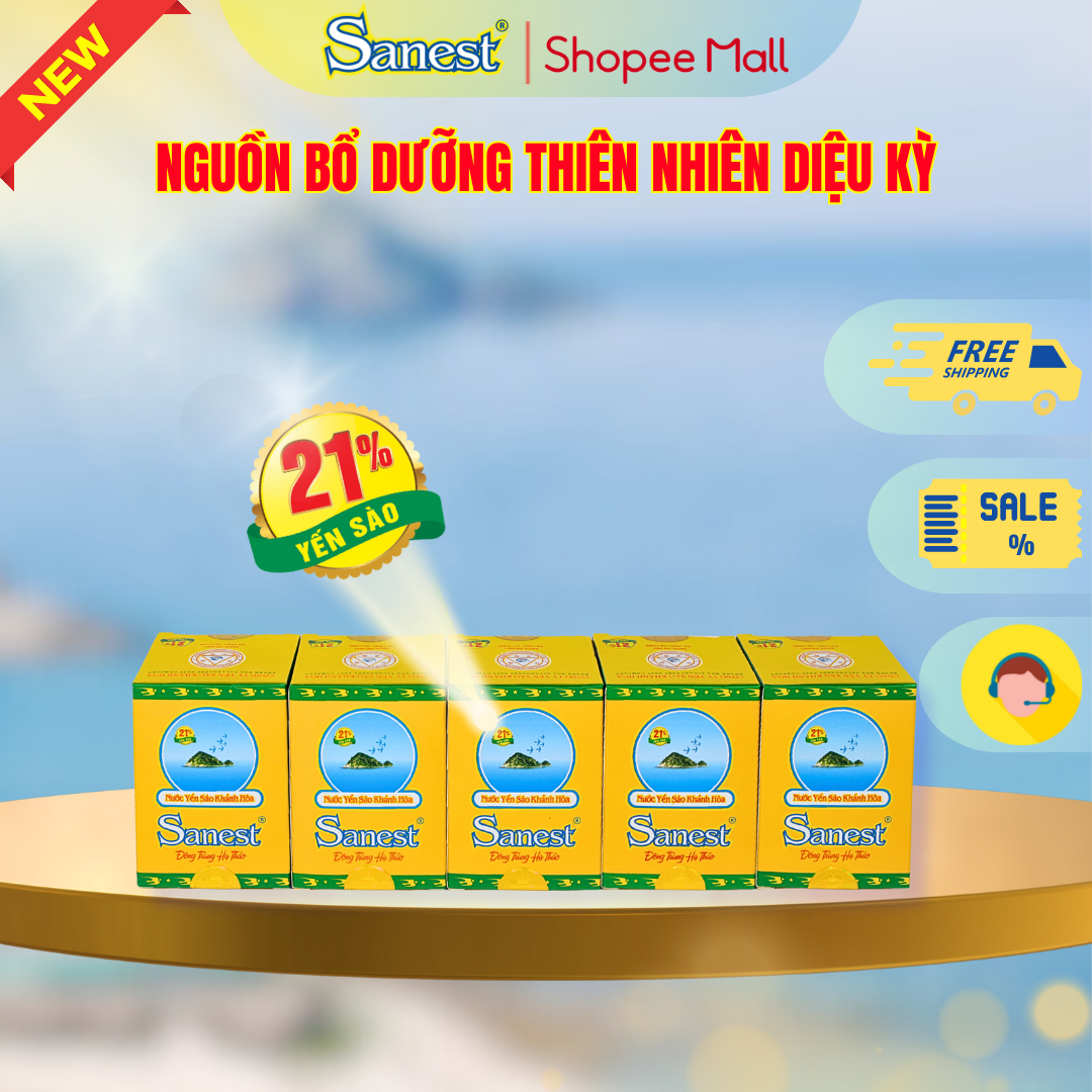 NEW [ Combo 5 lọ] Nước Yến sào Khánh Hòa Sanest 21% - Đông Trùng Hạ Thảo