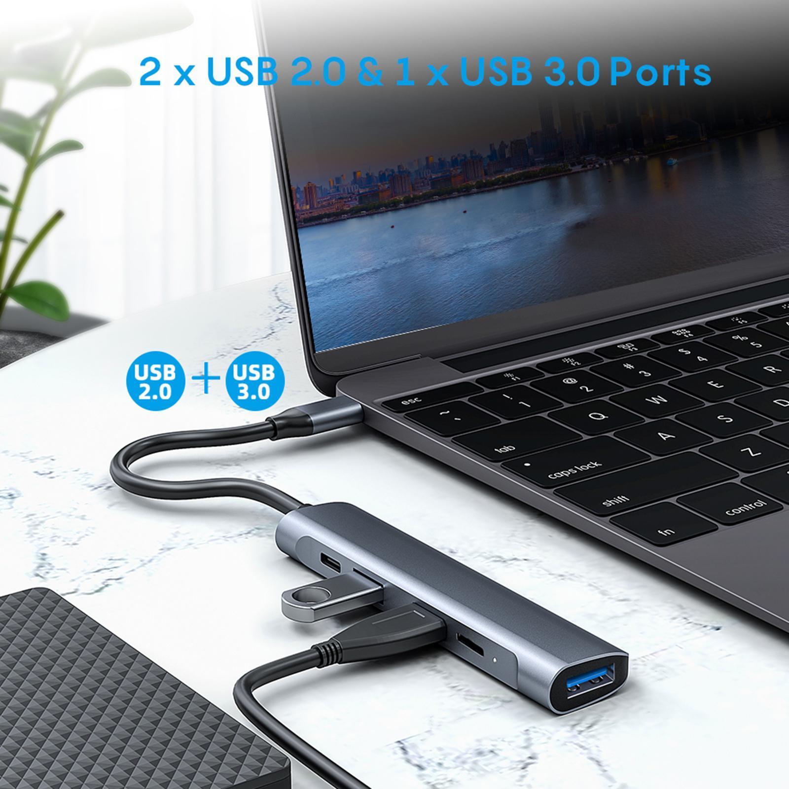 Type C Hub 5 in 1 Portable with USB 3.0 2.0 60W PD for  Pro Laptops