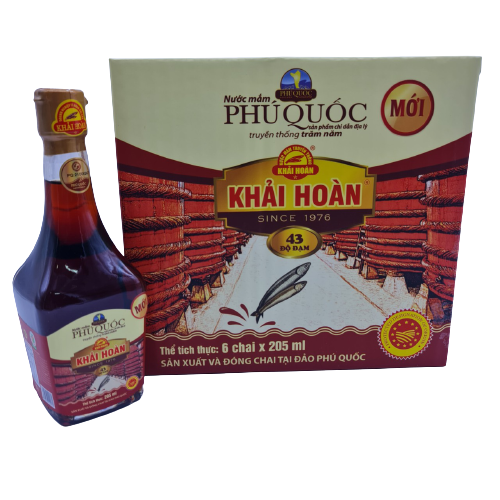 Nước mắm Khải Hoàn Phú Quốc 43 độ đam 205ml thùng 6 chai