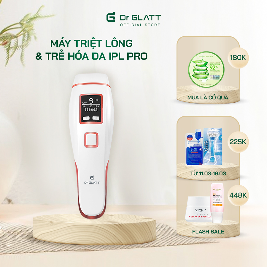 Máy triệt lông và trẻ hóa da IPL PRO, 3 trong 1, hàng chính hãng Dr Glatt, thương hiệu Đức