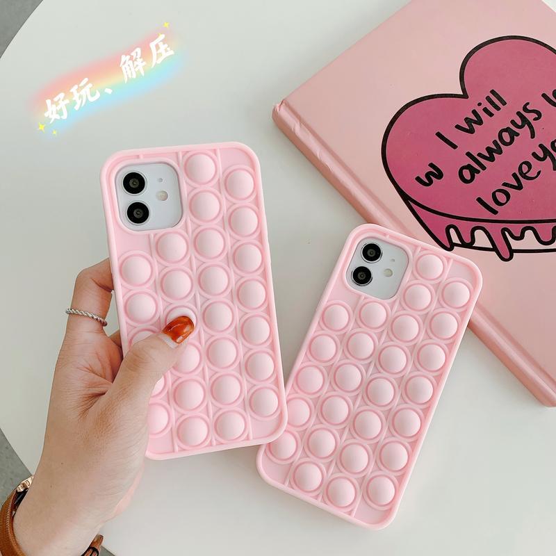 Case IPhone 11 7plus 8plus 12Pro Max X Xs Max XR 12 12pro 6 6s 6plus 6Splus Fashion Pink POP it Phone Case Soft Silicone Push it Bubble Phone Case