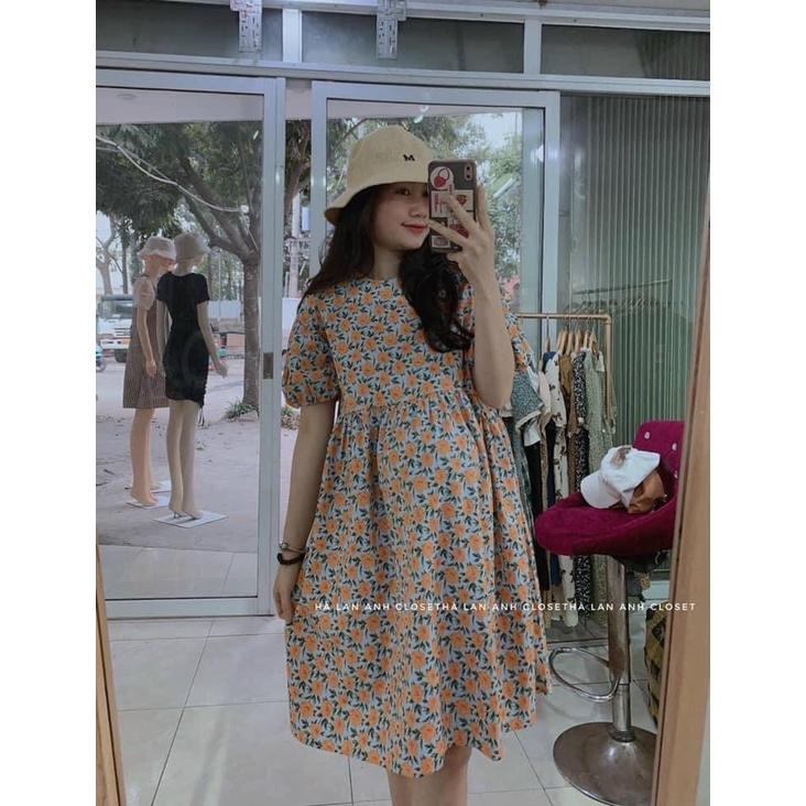 Váy Bầu Hoa Nhí - Đầm Bầu Dáng Suông Công Sở Chất Mát Freesize 45-75kg