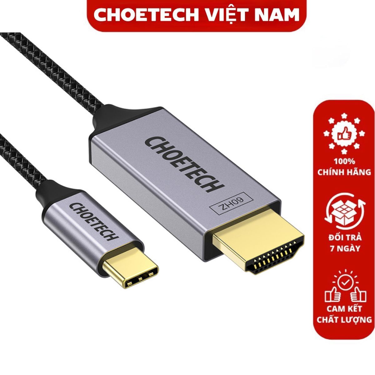 Cáp chuyển Type C sang HDMI 4K@60Hz Choetech XCH-1804 tương thích Thunderbolt 3 dài 1.8M