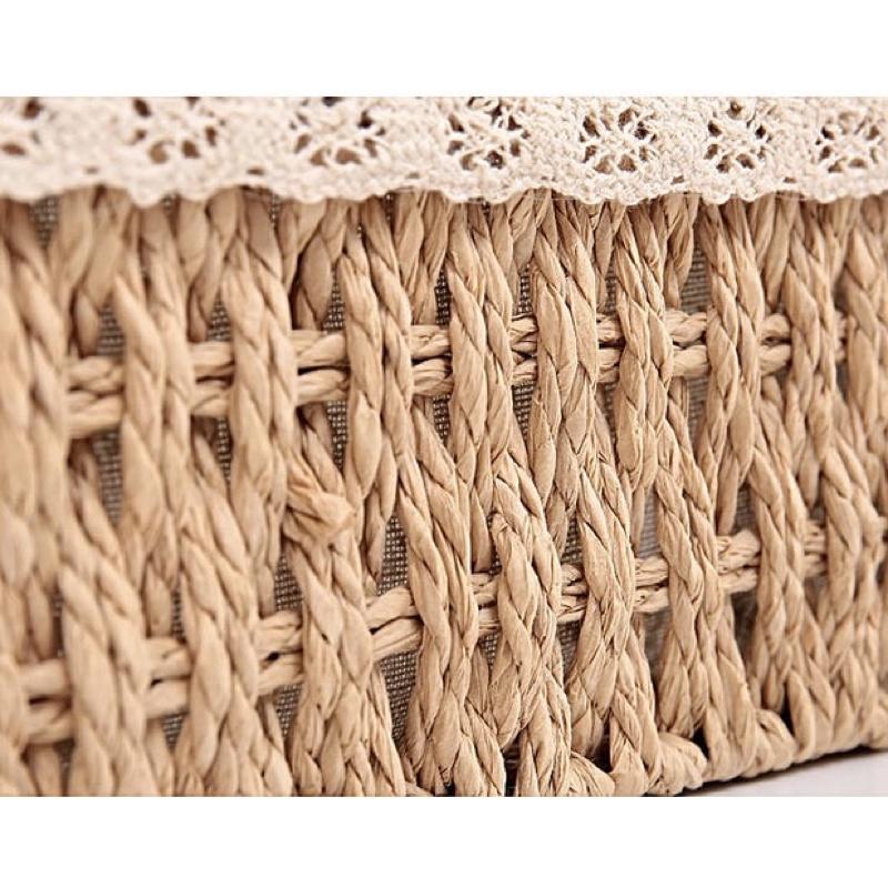 Khay chữ nhật cói ,giỏ cói ,khay đựng đồ dùng đa năng có lót vải - bamboo basket