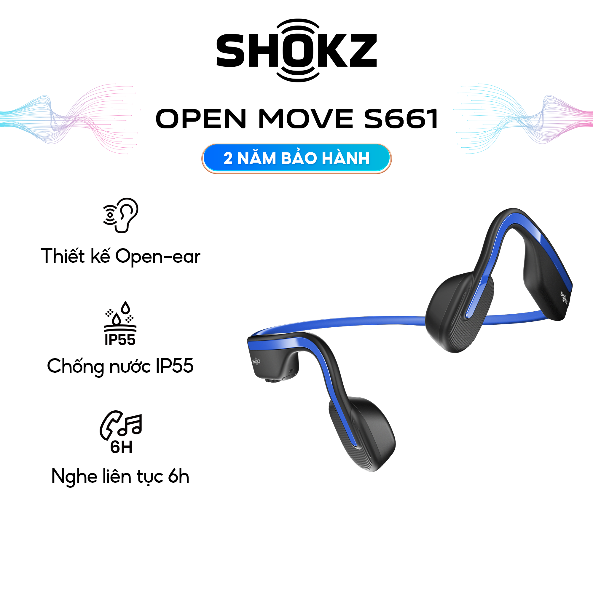 Tai Nghe Bluetooth Thể Thao Truyền Âm Thanh Qua Xương SHOKZ OPEN MOVE S661 Màu Xanh - Hàng chính hãng