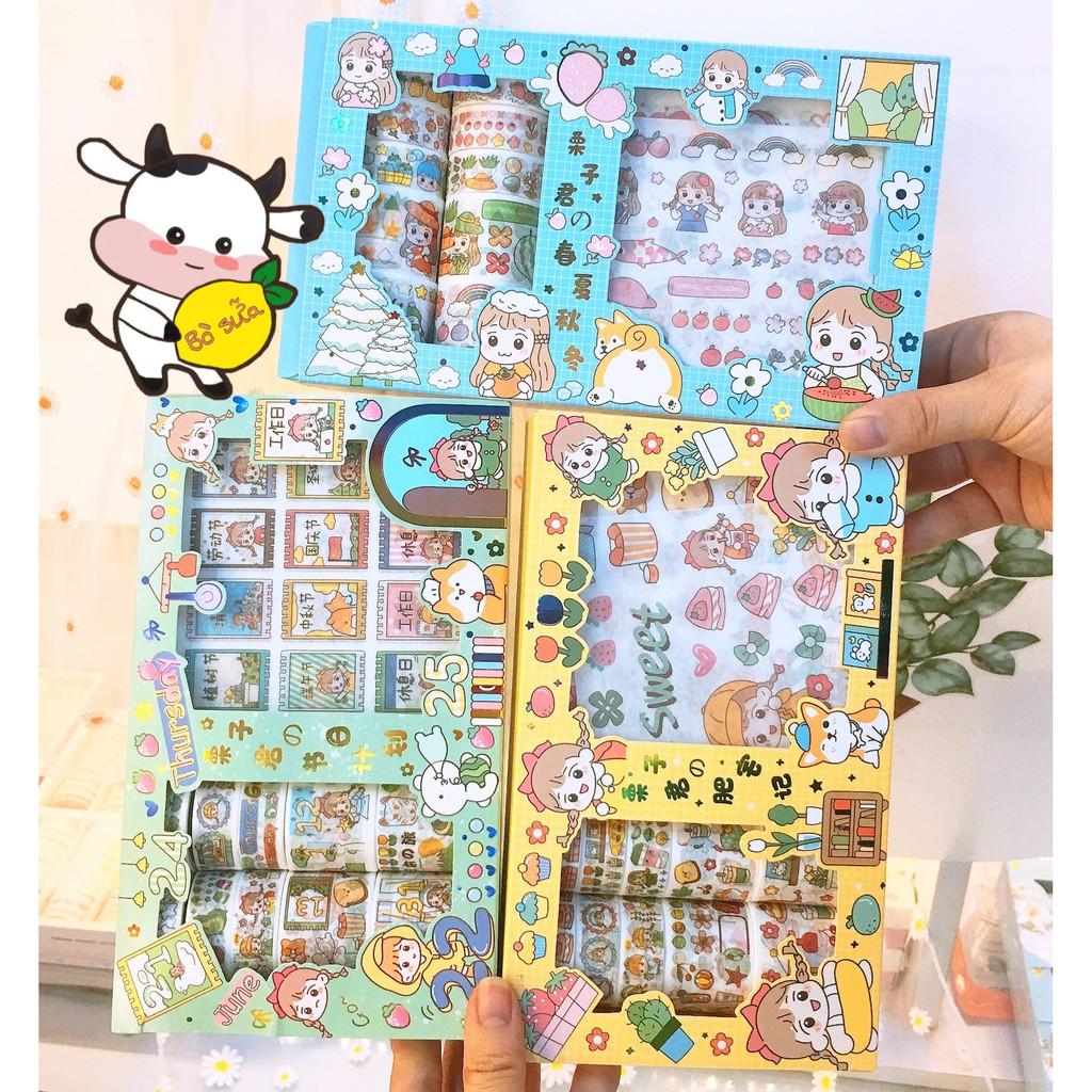 Washi Tape Sticker Cute Hình Dán Bullet Journal Cô Bé Đáng Yêu Hộp Washi Stickers Trang Trí Sổ Tay