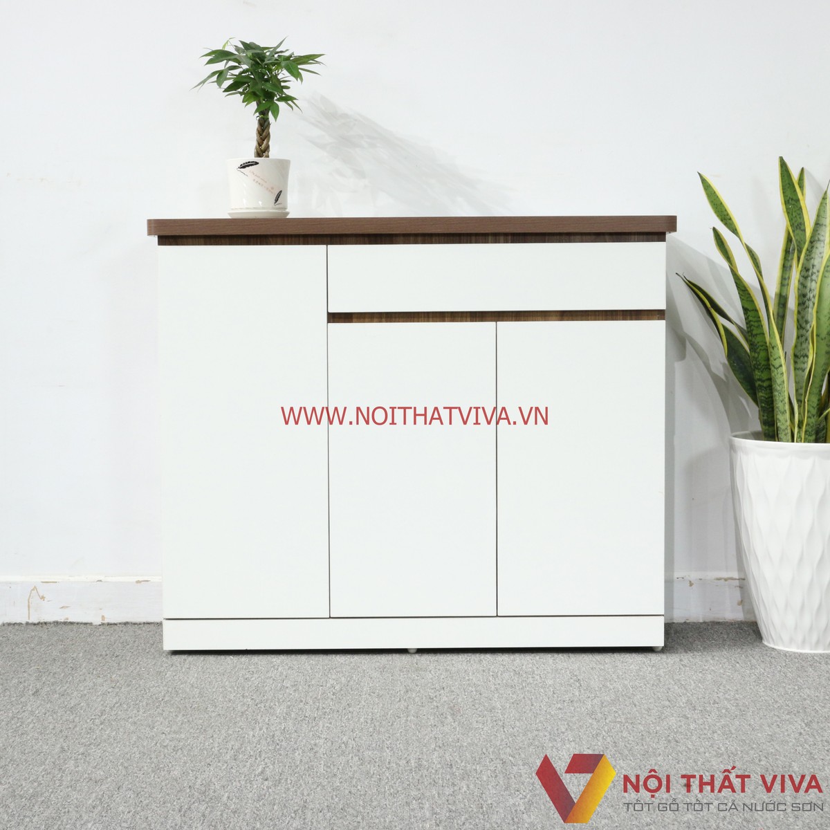 Tủ Giày Dép Gỗ MDF Melamine Màu Óc Chó Cánh Trắng Đẹp Giá Rẻ
