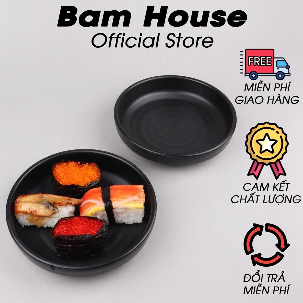 Dĩa tròn vành cao nhựa đen nhám Bam House chất liệu Melamine cao cấp DGT01