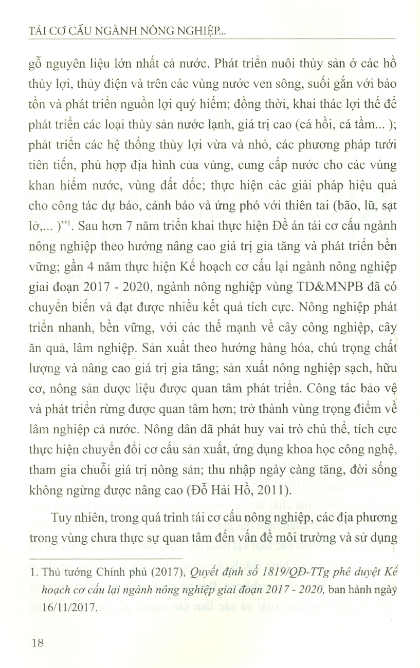 Tái Cơ Cấu Ngành Nông Nghiệp Gắn Với Bảo Vệ Môi Trường Vùng Trung Du Và Miền Núi Phía Bắc (Sách chuyên khảo)