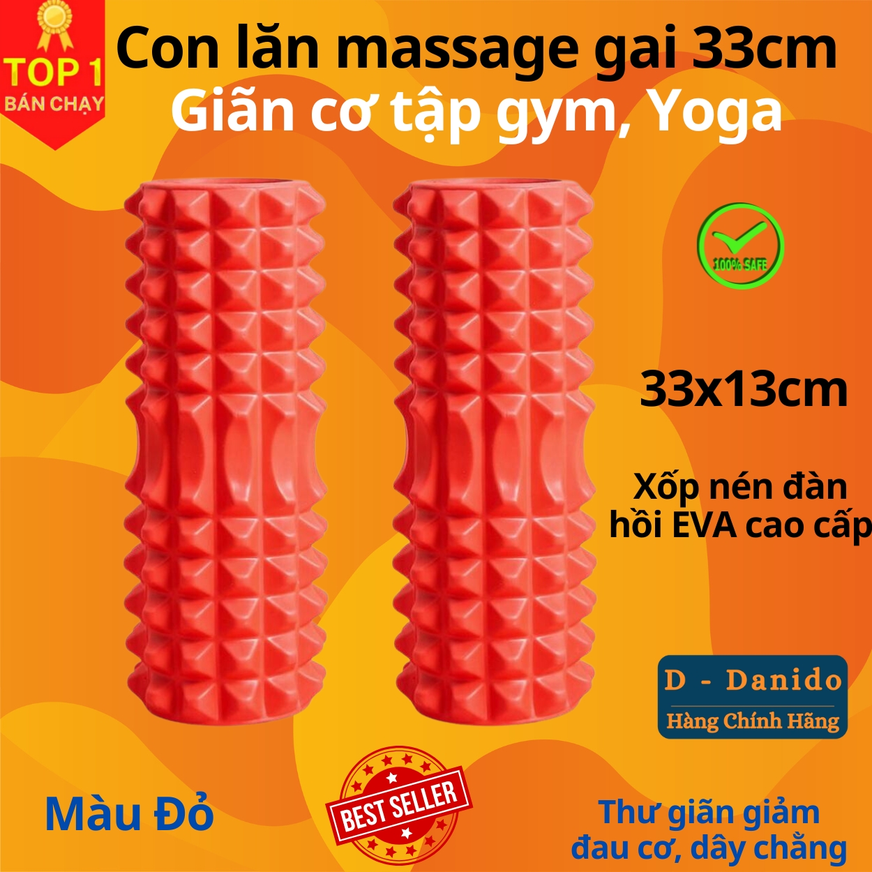 Con Lăn Foam Roller Massage Gai 33cm - Ống Lăn Dãn Cơ Tập Gym, Yoga, Thể Hình miDoctor