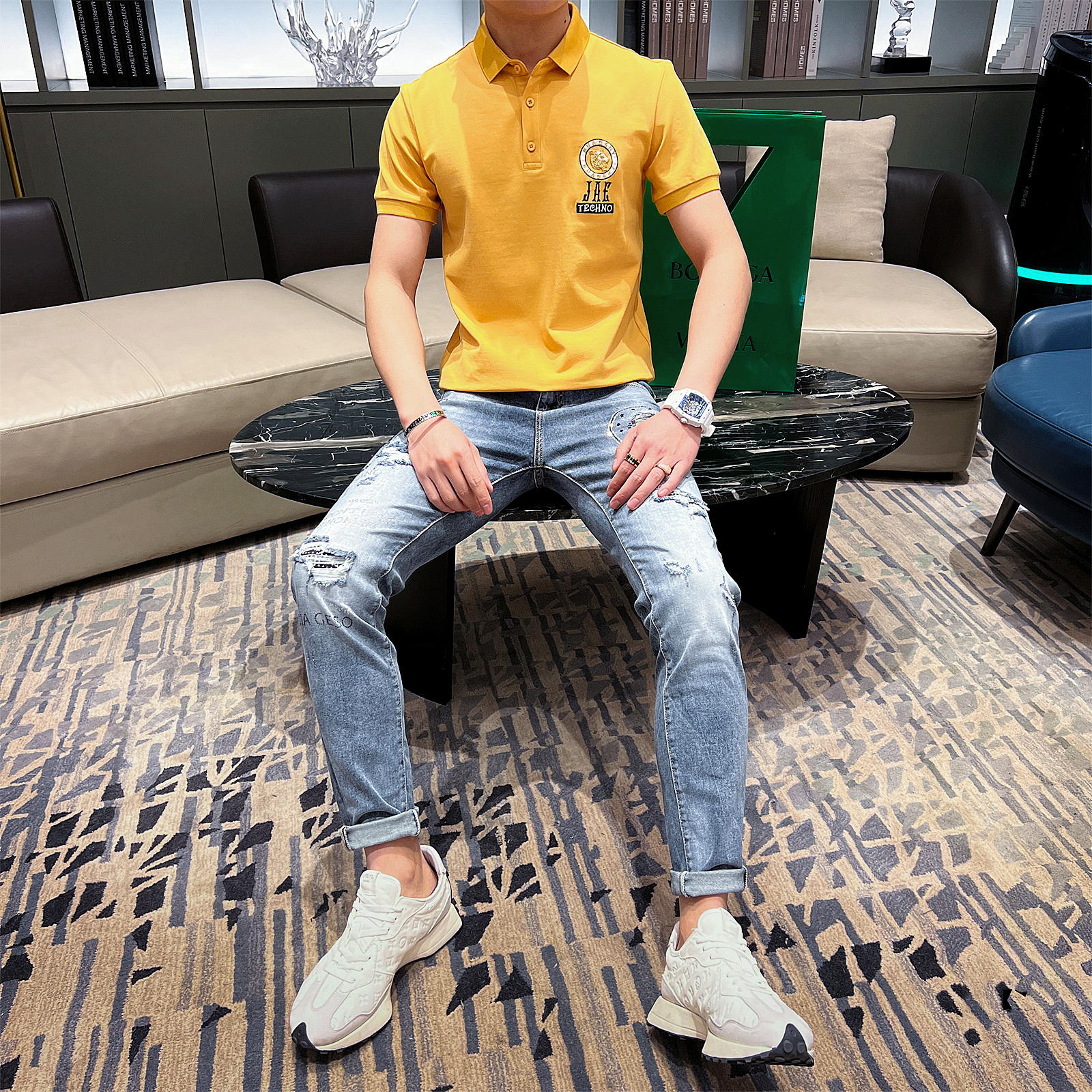 Áo thun nam polo ngắn tay có cổ cao cấp TC với thiết kế logo thêu trước ngực và phía sau phong cách trẻ trung, năng dộng, lịch lãm, hợp thời trang-8032