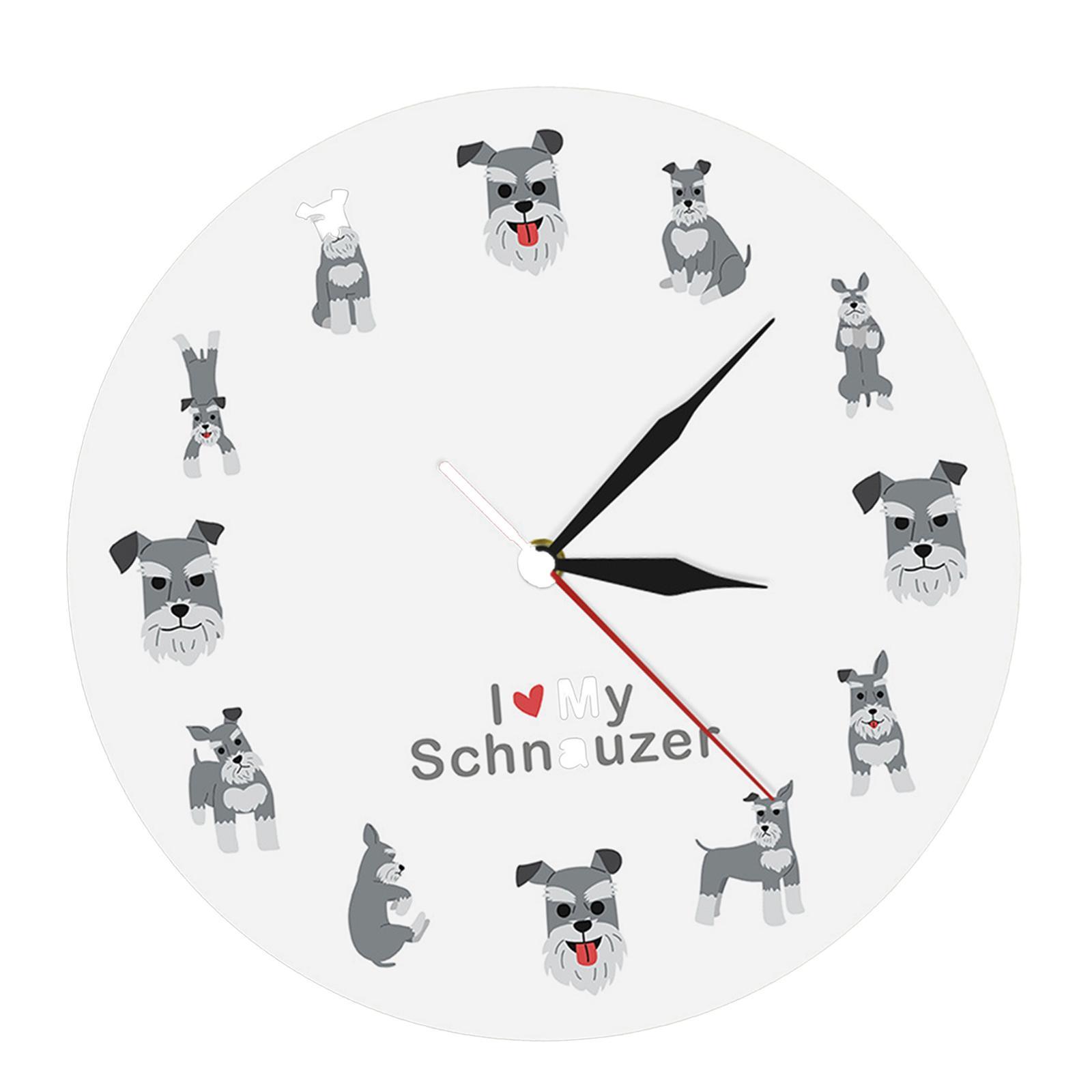Wall Clock 12 inch I Love Schnauzer Analog Clock Cartoon Wall Hanging Clock Decorative Clock for Home Office Decor