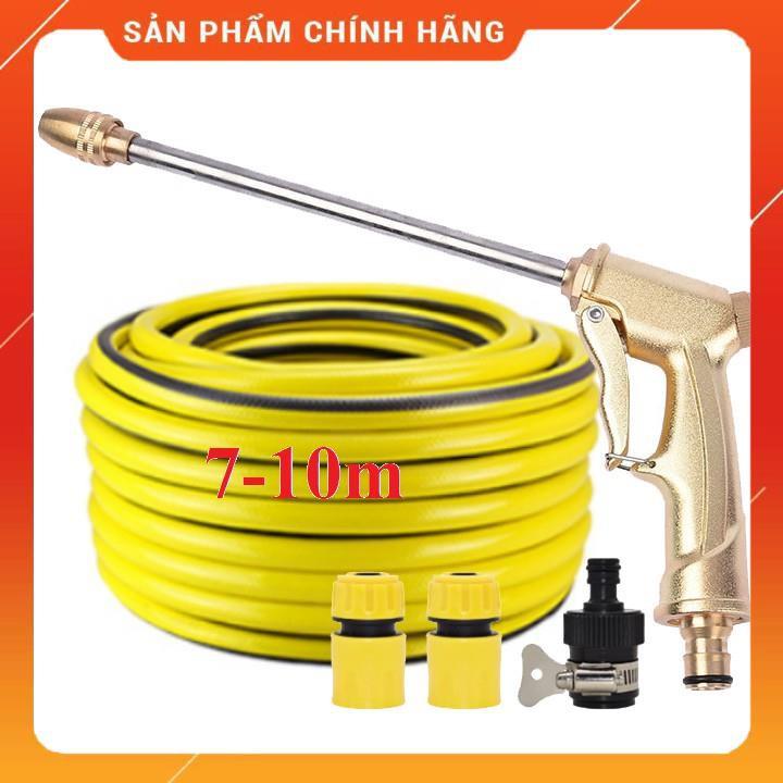 ️️ Bộ dây vòi xịt nước rửa xe, tưới cây ,tăng áp 3 lần,loại 7m,10m 206701-2 đầu đồng,cút,nối nhựa đen