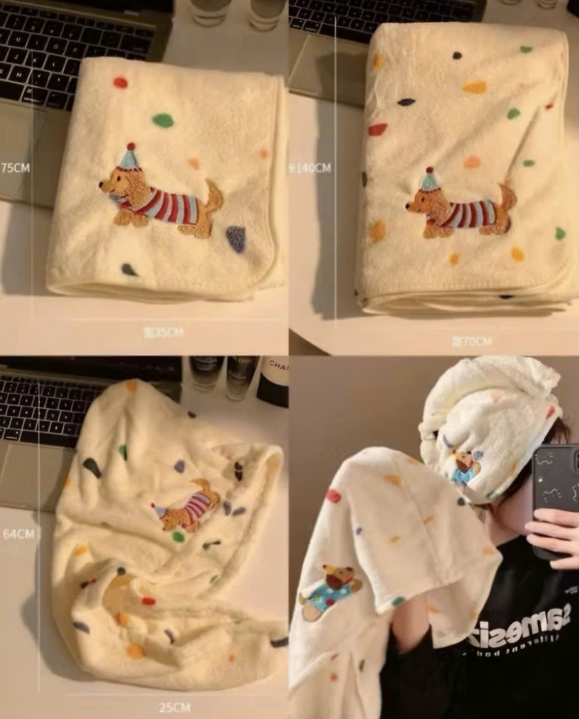 [KoSuyTu] SET 3 KHĂN TẮM HỌA TIẾT CÚN, CHẤM BI SIÊU CUTE – SIÊU MỀM - SIÊU THẤM HÚT