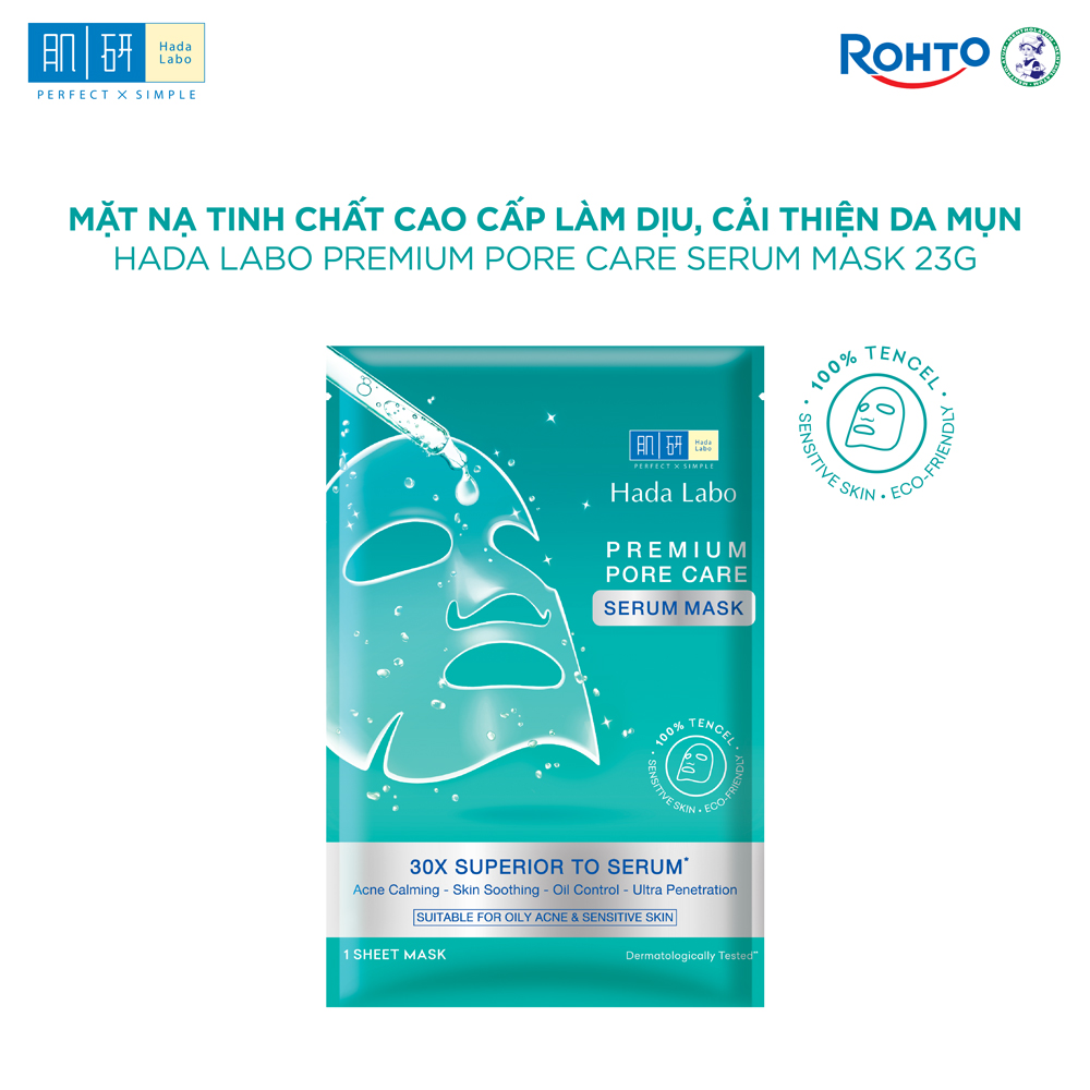 Hộp mặt nạ tinh chất làm dịu và cải thiện da mụn, nhạy cảm cao cấp Hada Labo Premium Pore Care Serum Mask (115g/5 miếng)