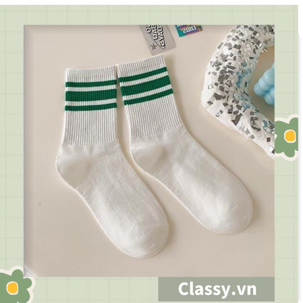 Tất cổ cao Classy,  vớ cổ cao kiểu dáng thể thao phối trắng xanh, chất cotton siêu êm chân G1350