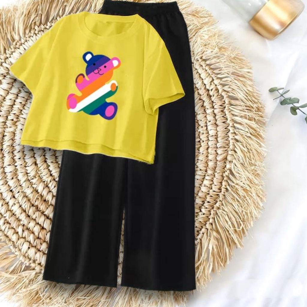 Set CropTop Hiphop bé gái in GẤU HÓT 2023, Áo Croptop và Quần ỐNG RỘNG Cho Bé Gái Cá Tính LAZAKIDS