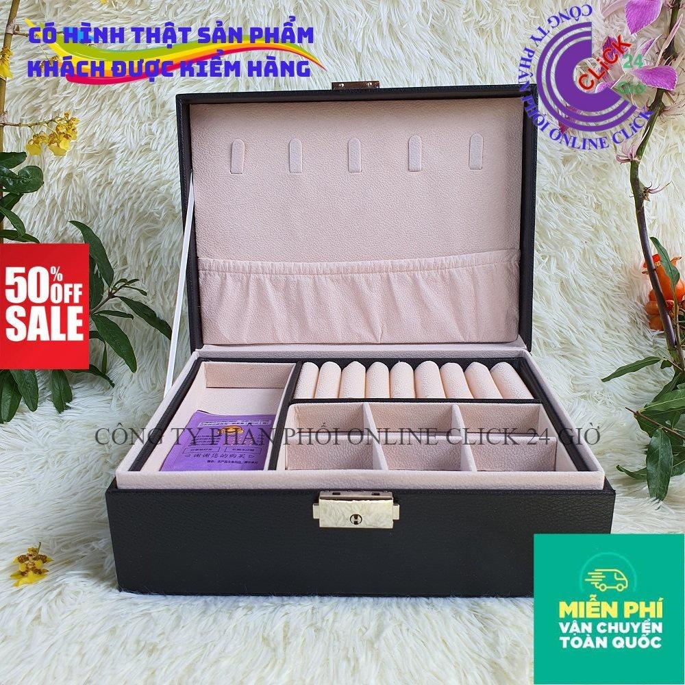 Hộp Đựng Trang Sức Phụ Kiện Bọc Da Hai Tầng Có Khóa – Hộp Cất Nữ Trang - Hàng Cao Cấp