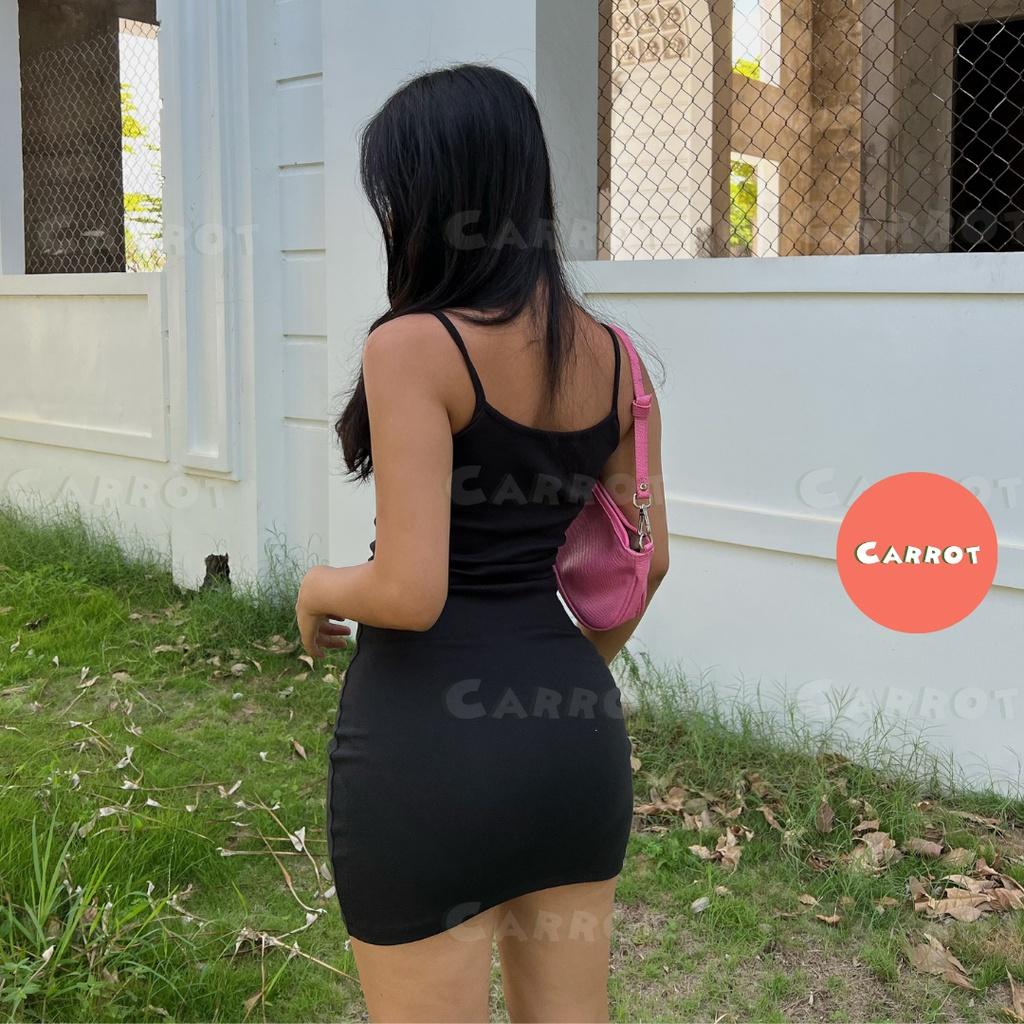 Đầm body đẹp basic 2 dây thêu chữ ôm quyến rũ phong cách hàn quốc dễ thương thời trang nữ trendy carrotxinhdep