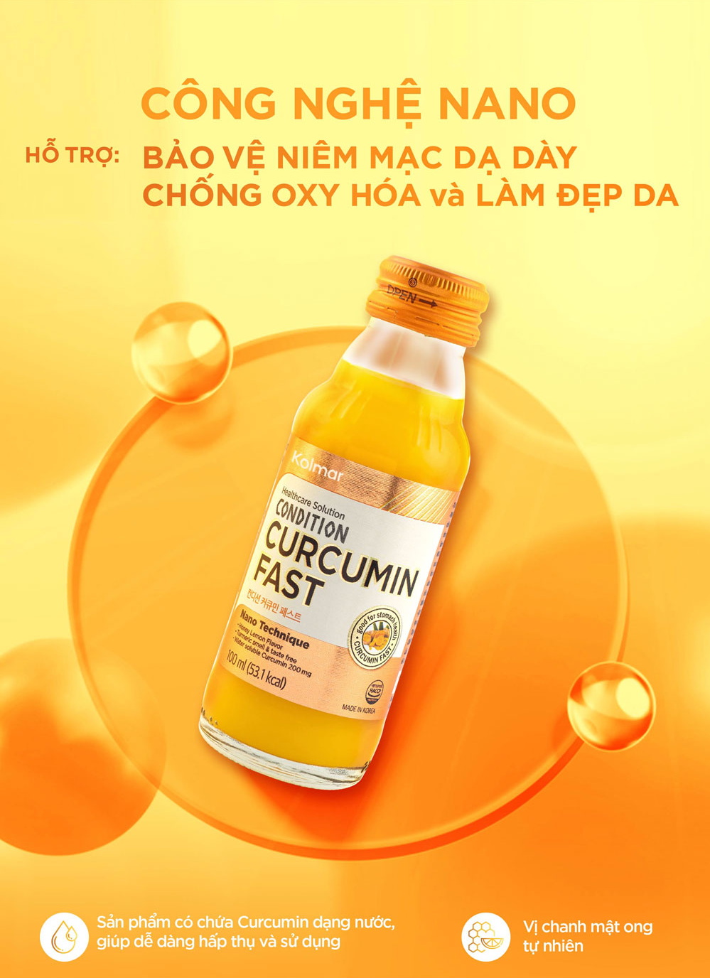 [Kolmar]Thực phẩm bảo vệ sức khỏe nước tinh nghệ Nano Curcumin Fast hỗ trợ bảo vệ và tăng cường chức năng dạ dày 100ml