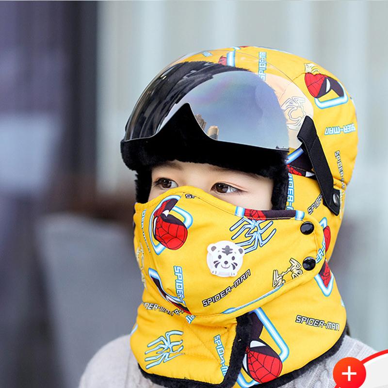 Thời Trang Mới Nắp Ấm Bé Trai Mùa Đông Thiết Kế Ban Đầu Mùa Đông Nón Cho Bé Gái Chống Nước Hood Mũ Có Kính Mát Balo
