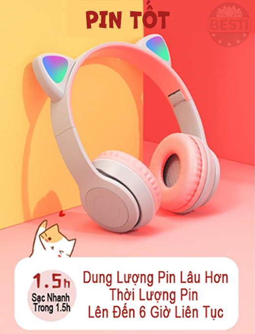 Tai Nghe Bluetooth Tai Mèo, Có Đèn LED Headphone - Tai Nghe Mèo Bluetooth Không Dây Dễ Thương Có Mic Đàm Hội Cao Cấp -  Tai Nghe Bluetooth Chụp Tai Không Dây - Hàng Chính Hãng Besti