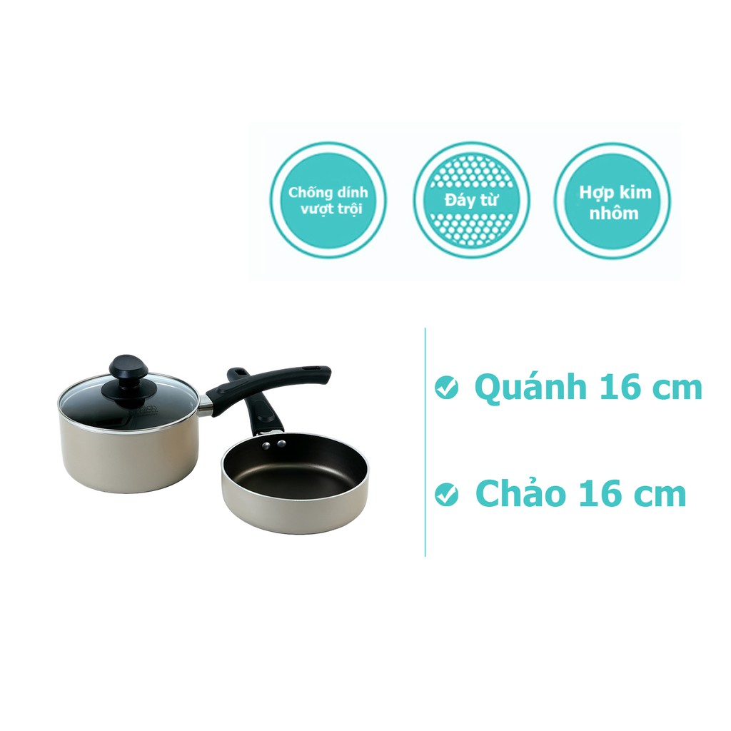 Bộ quánh chảo Elmich Baby EL-1167 2 cái chống dính Whitford cao cấp, đáy từ, size 16cm, màu ngẫu nhiên-Hàng chính hãng
