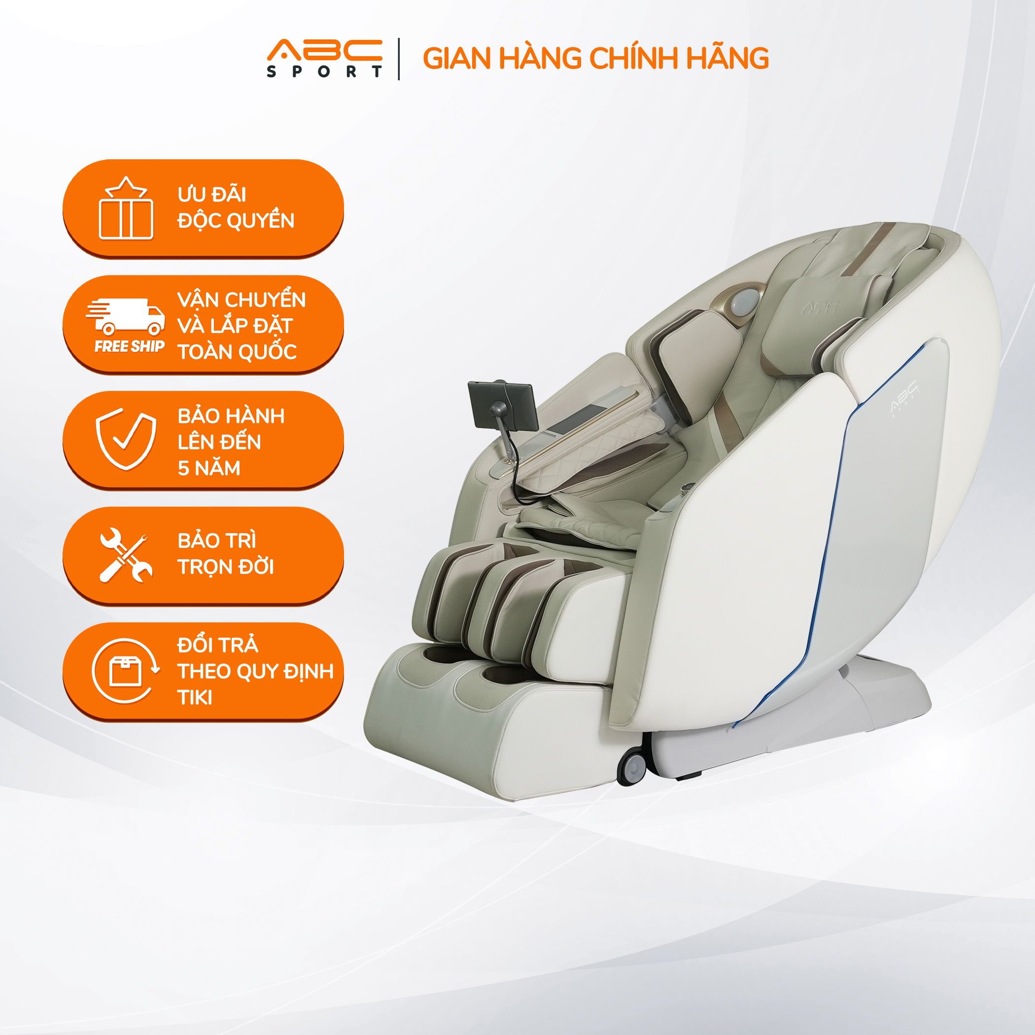 Ghế massage toàn thân ABCSport A20 công nghệ massage 4D PRO, 8 bài massage tự động, điều khiển bằng giọng nói