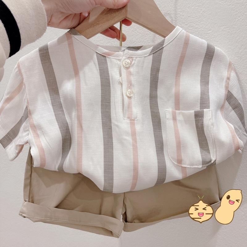 Set sơmi ngắn tay + quần kaki mềm cho bé 9-20kg