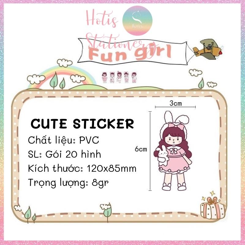 Gói 20 Sticker cô gái cute PVC trong suốt trang trí sổ