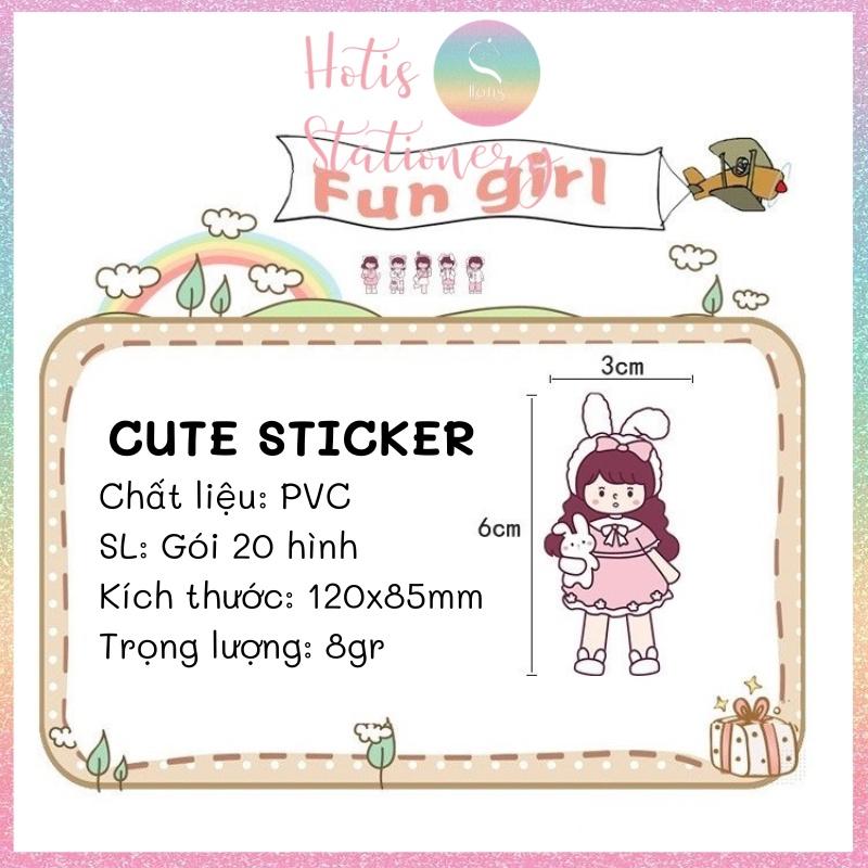 Gói 20 Sticker cô gái cute PVC trong suốt trang trí sổ