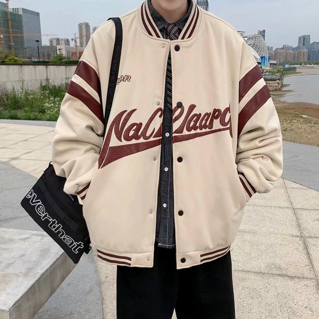✕◊Bomber,Áo Khoác Bóng Chày 2 Màu Kem, Đen Form Rộng Unisex