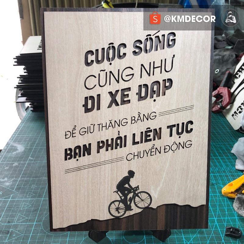 Tran gỗ - Tạo động lực mẫu câu &quot;cuộc sống cũng như đi xe đạp để giữ thăng bằng bạn phải liên tục chuyển động