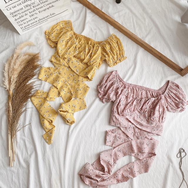 CROPTOP HOA NHÍ RÃ NGỰC THẮT NƠ LƯNG