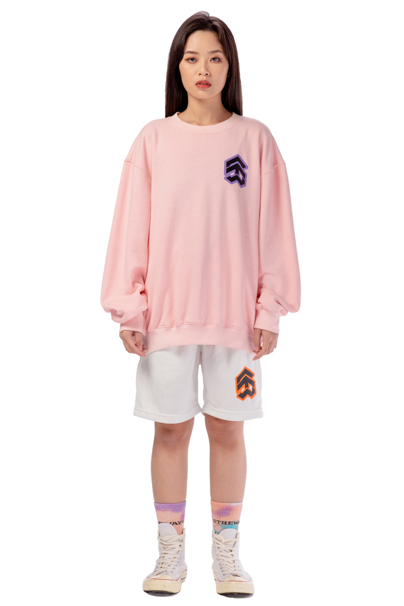 Áo Sweater 5THEWAY Tay Dài Hồng aka /stroke/ BIG LOGO SQUARE SWEATER in CRYSTAL ROSE